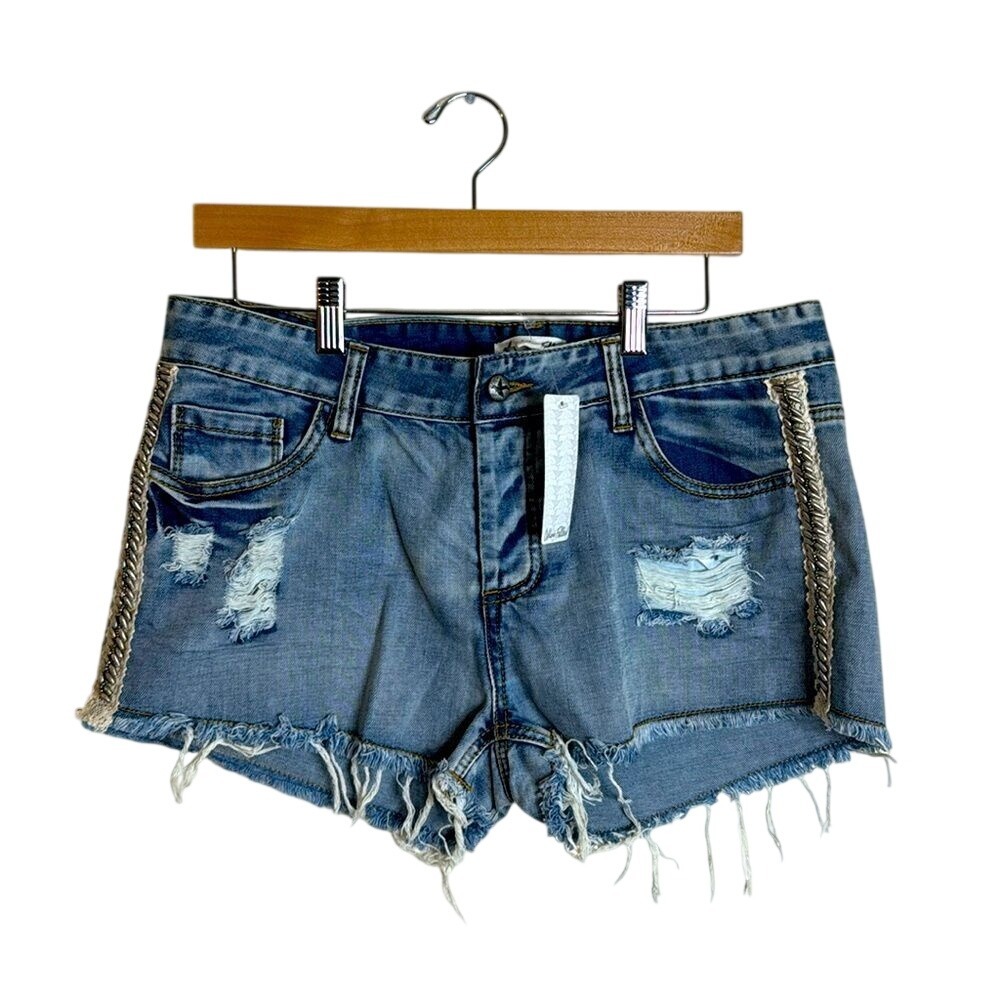Others Follow Women's Cut Off Distressed Denim Shorts Blue Size 30